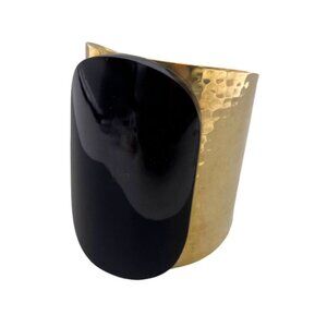 Bisjoux Solid Brass Handmade Hammered Textured Wide Tahiti Cuff Bracelet